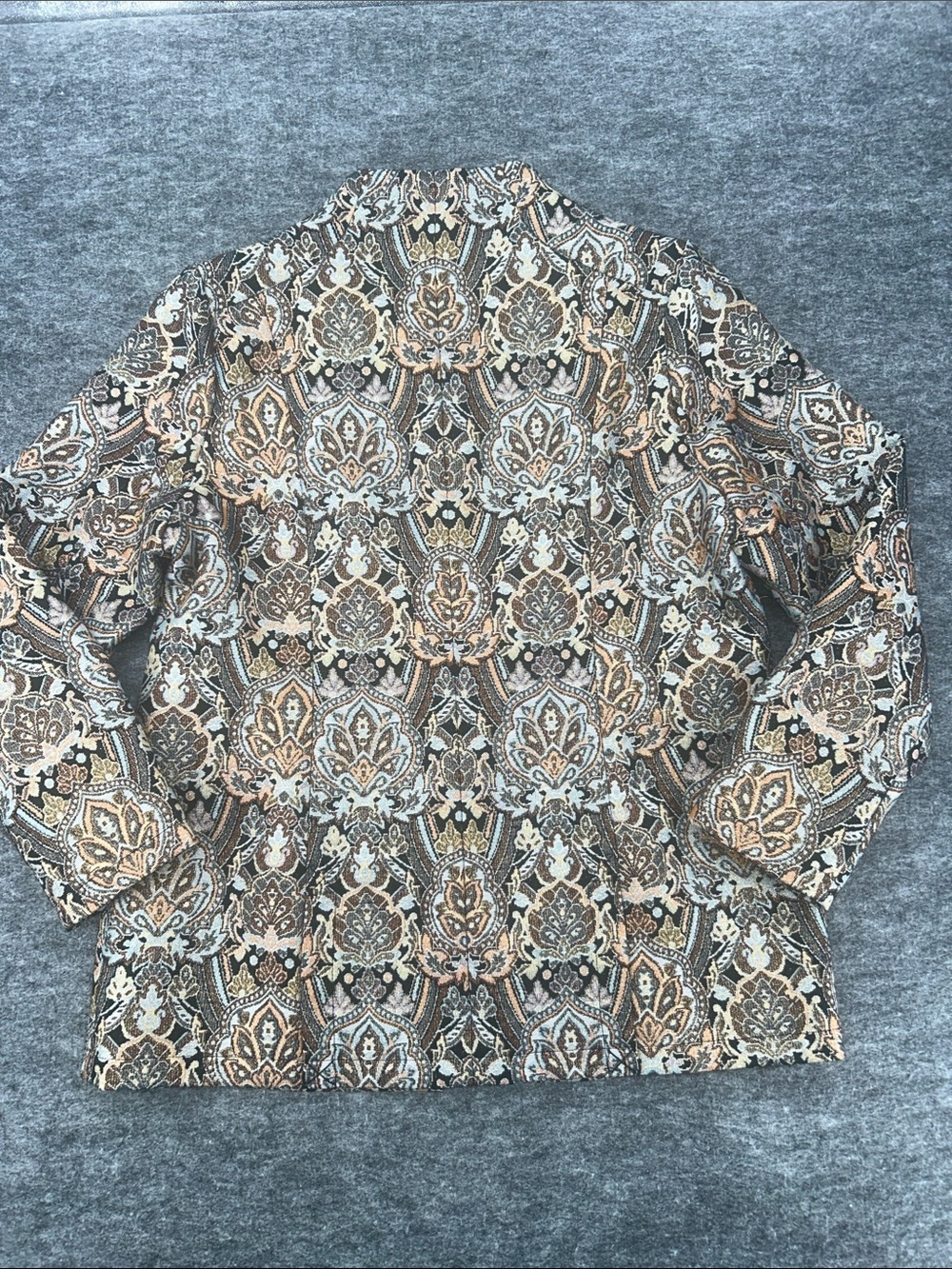 Soft Surroundings Jacket Women’s PM in Black, Tan & Blue Jacquard Boho - Picture 9 of 12